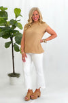 Beige Sleeveless Solid Ribbed Top