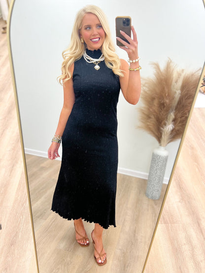 Doe and Rae Smocked Crinkle Mock Neck Dress - Lavish Boutique04-DRESSES