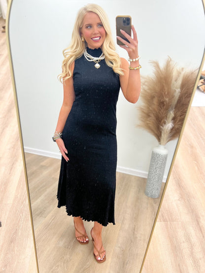 Doe and Rae Smocked Crinkle Mock Neck Dress - Lavish Boutique04-DRESSES
