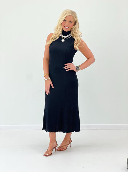 Doe and Rae Smocked Crinkle Mock Neck Dress - Lavish Boutique04-DRESSES