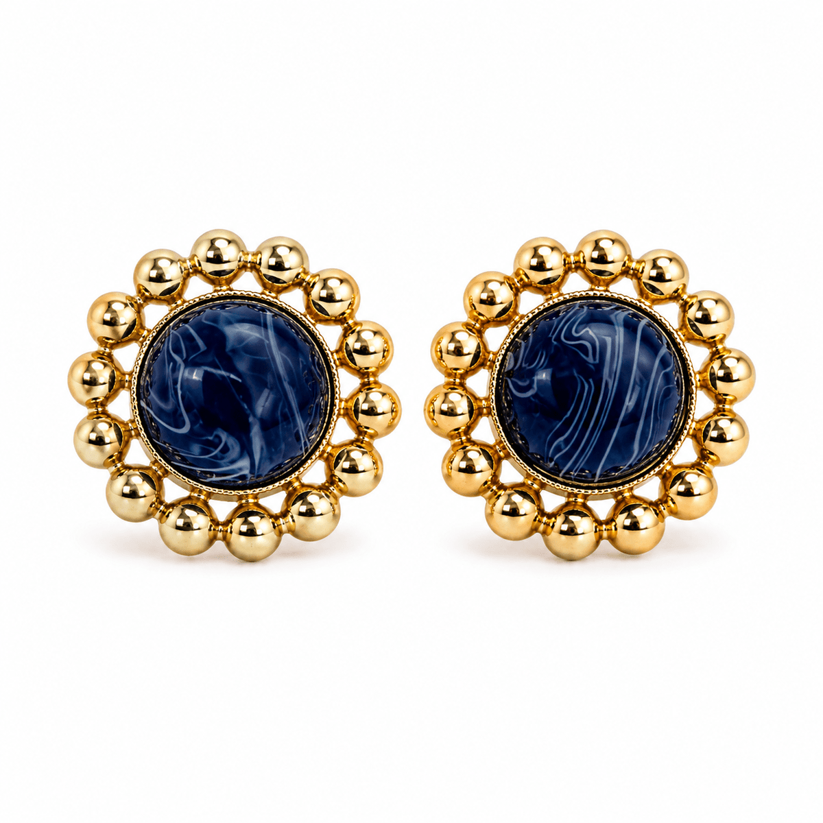Dome-shaped stone stud earrings in gold settings