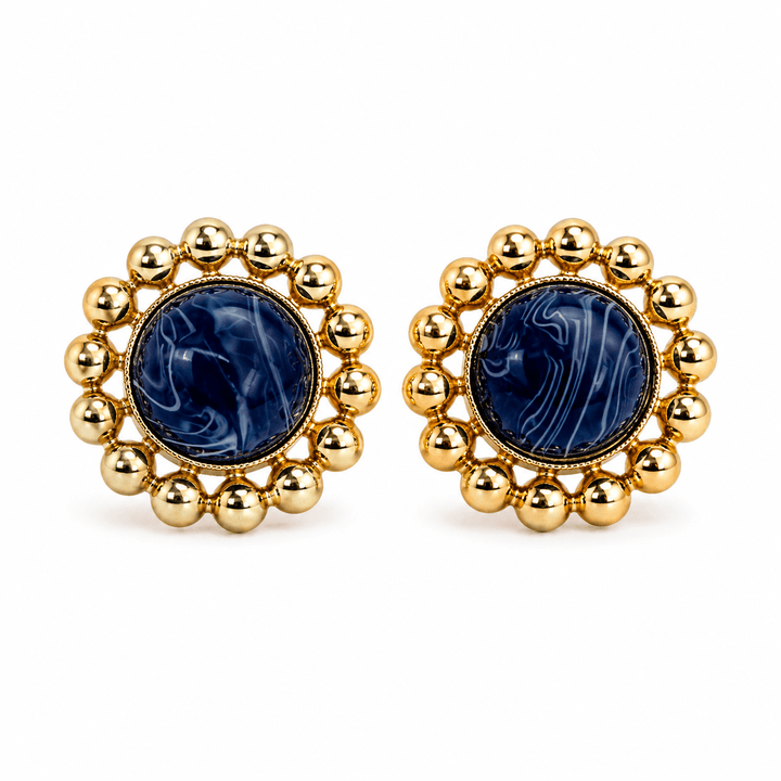 Dome-shaped stone stud earrings in gold settings