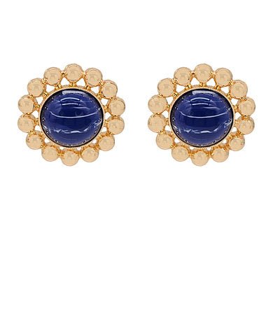 Gold stud earrings with a raised dome stone