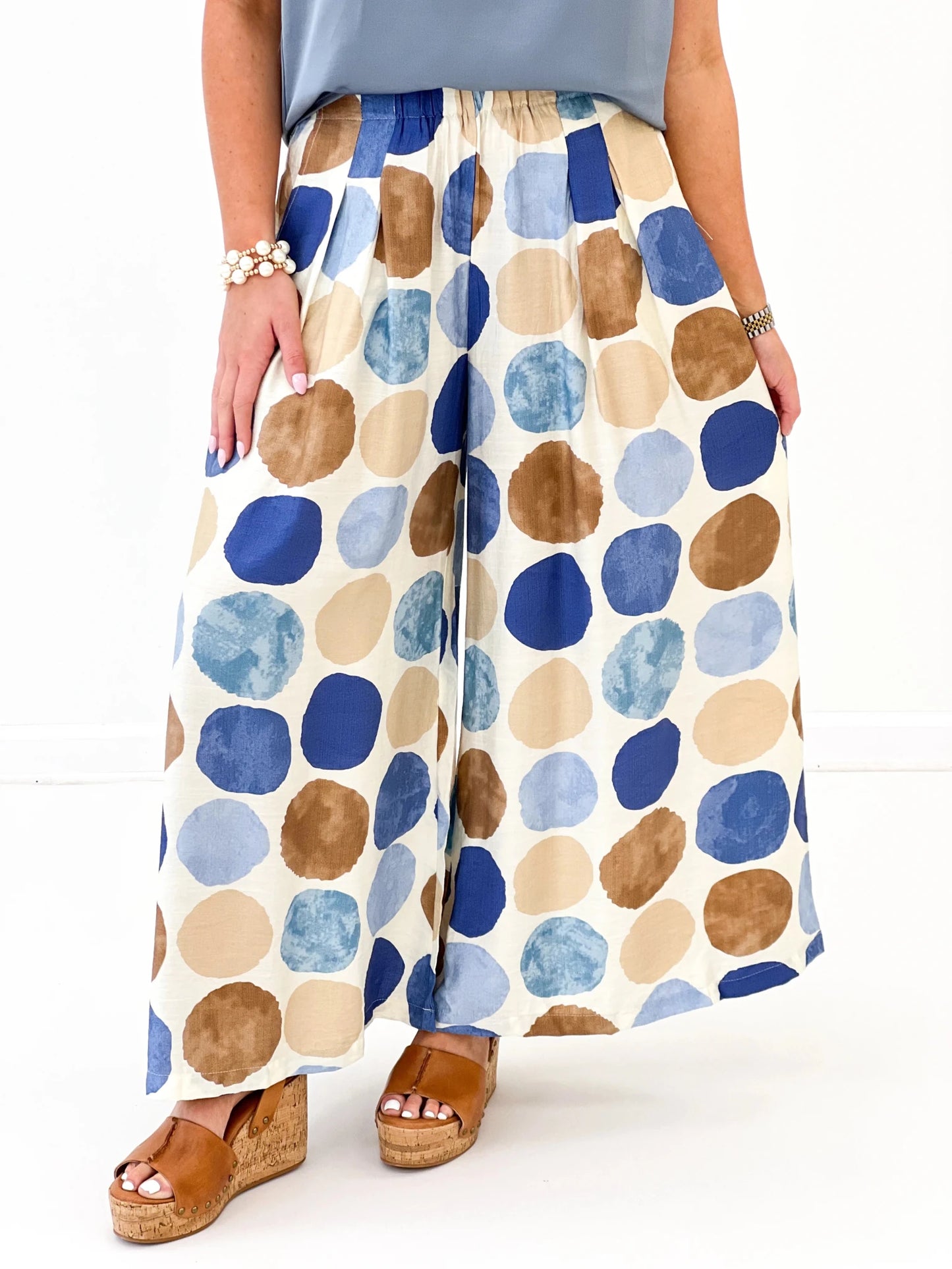 Dot Print Wide Leg Pants - Lavish BoutiqueBottoms