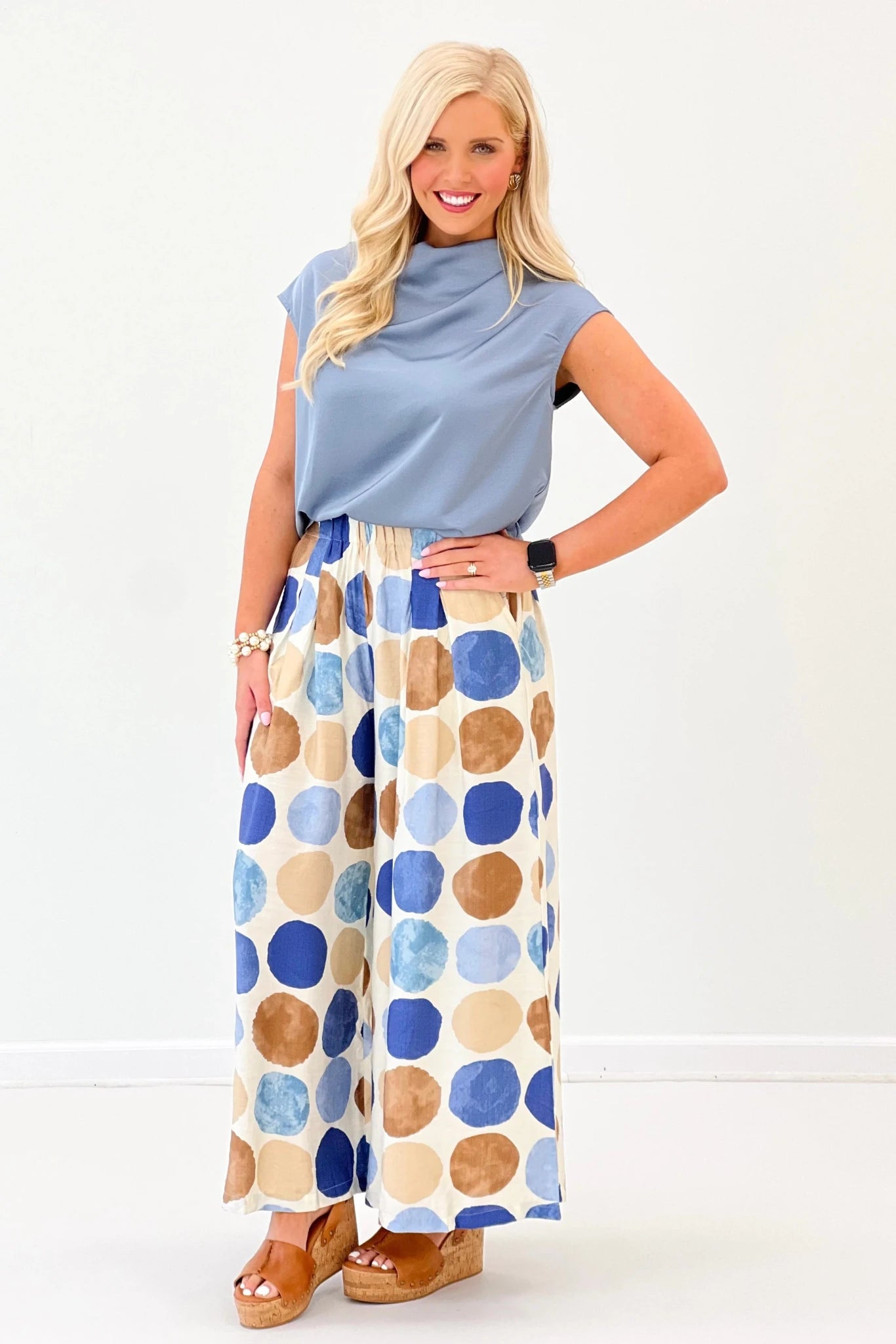 Dot Print Wide Leg Pants - Lavish BoutiqueBottoms