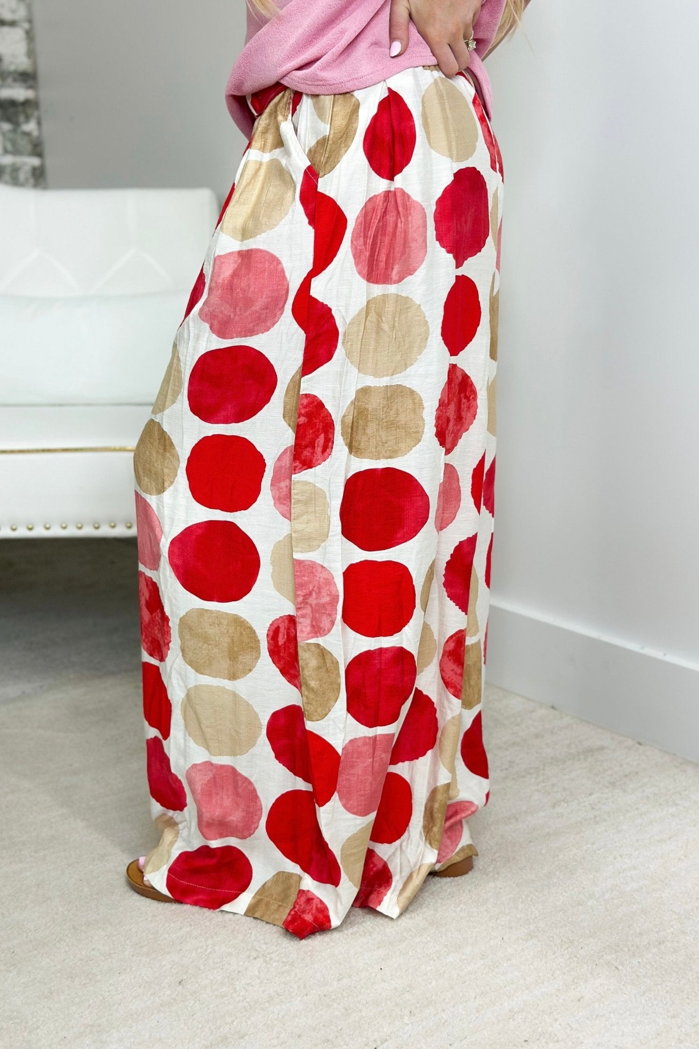Dot Print Wide Leg Pants - Lavish BoutiqueBottoms