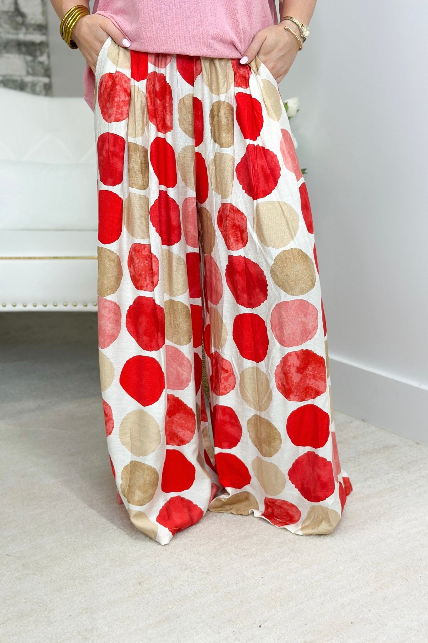 Dot Print Wide Leg Pants - Lavish BoutiqueBottoms