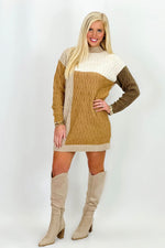 Taupe Color Block Crew Neck Sweater Dress