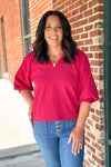 Crimson Scalloped V-Neck Top
