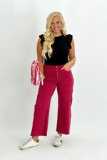 Red Velvet Button Front Pant