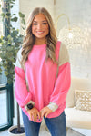 Pink and Heather Grey Color Block Long Sleeve Top