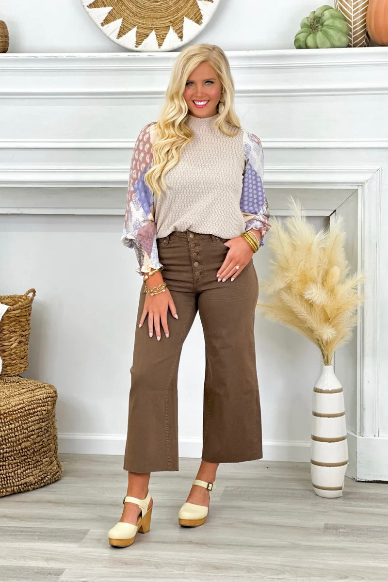 EB40542 Coffee Brown Button Front Pants