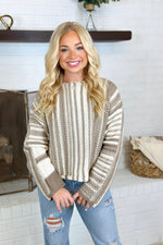 Cream and Mocha Mixed Stripe Sweater