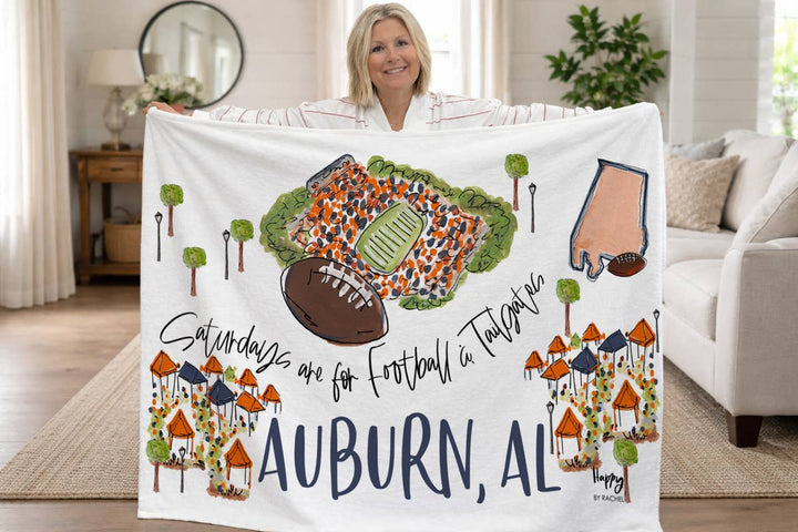 Happy by Rachel Auburn Saturdays Game Day Fleece Blanket