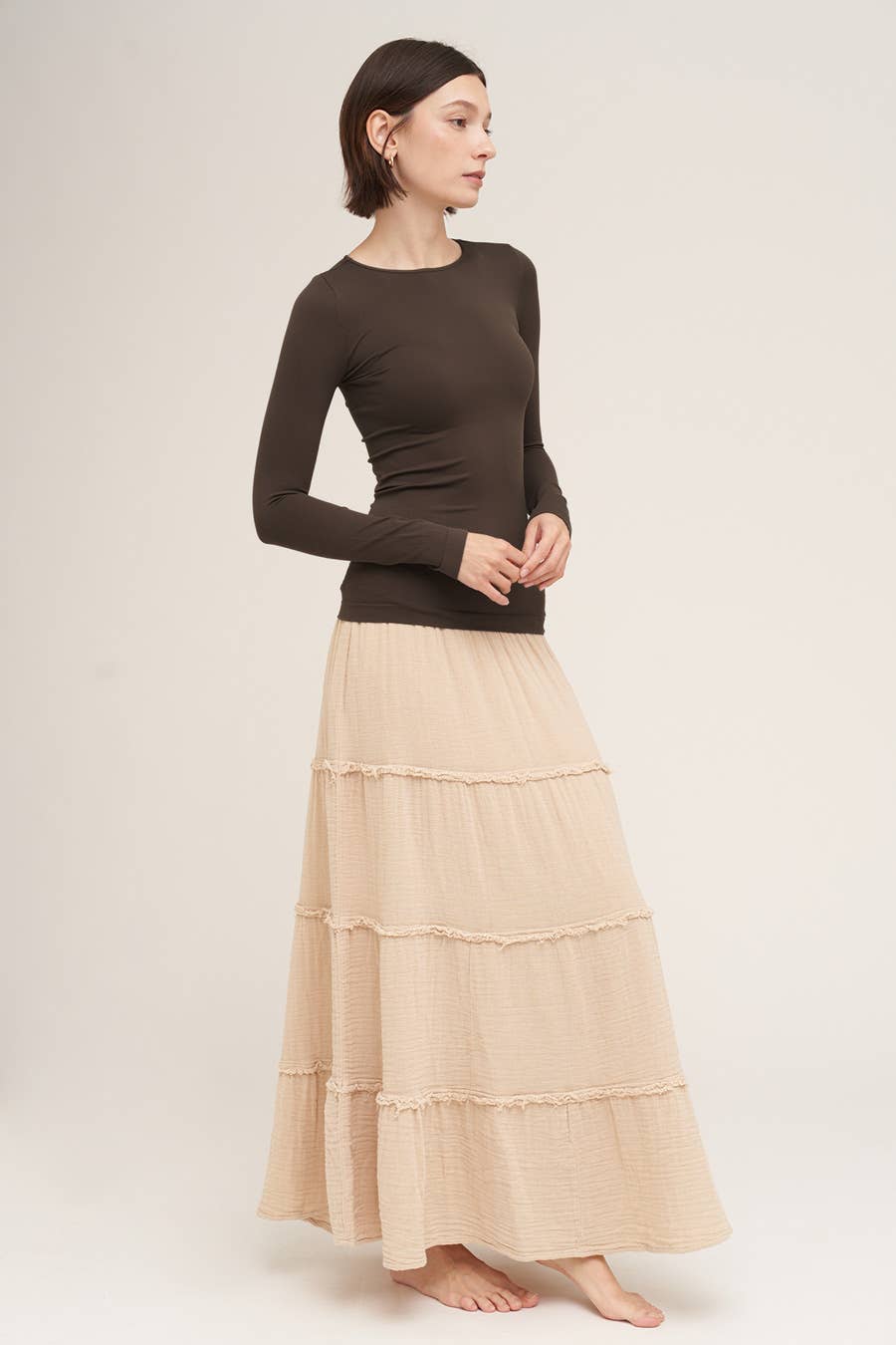 nikibiki Seamless Long Sleeve Crew Neck Top in Chocolate