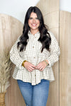 Ivory and Mocha Baby Doll Button Up Long Sleeve Top