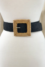 Black Square Buckle Straw Belt