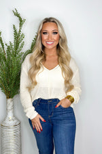 Whip Cream V-Neck Long Sleeve Cropped Sweater