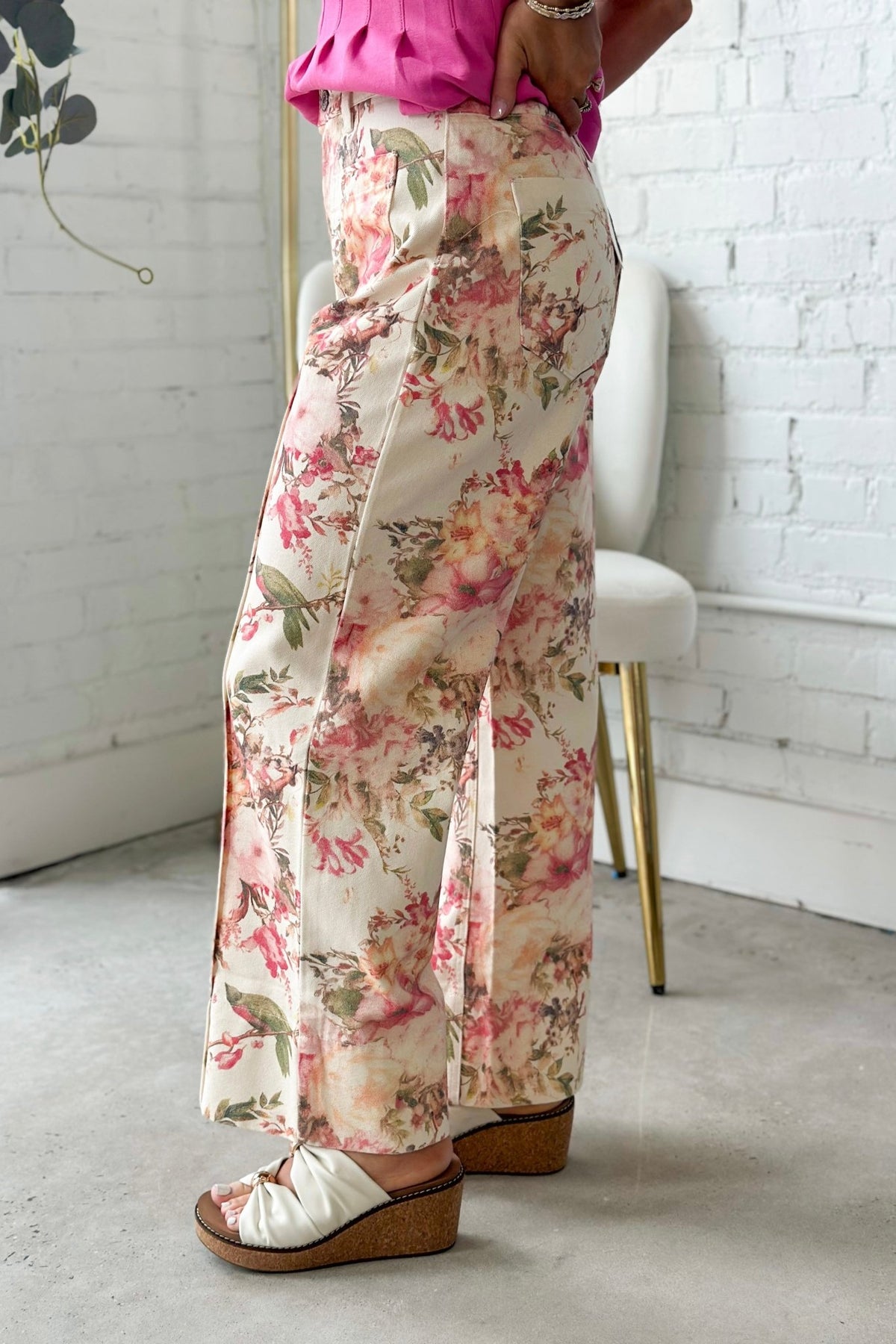 Ecru Floral Print Front Pocket Pants - Lavish Boutique Bottoms