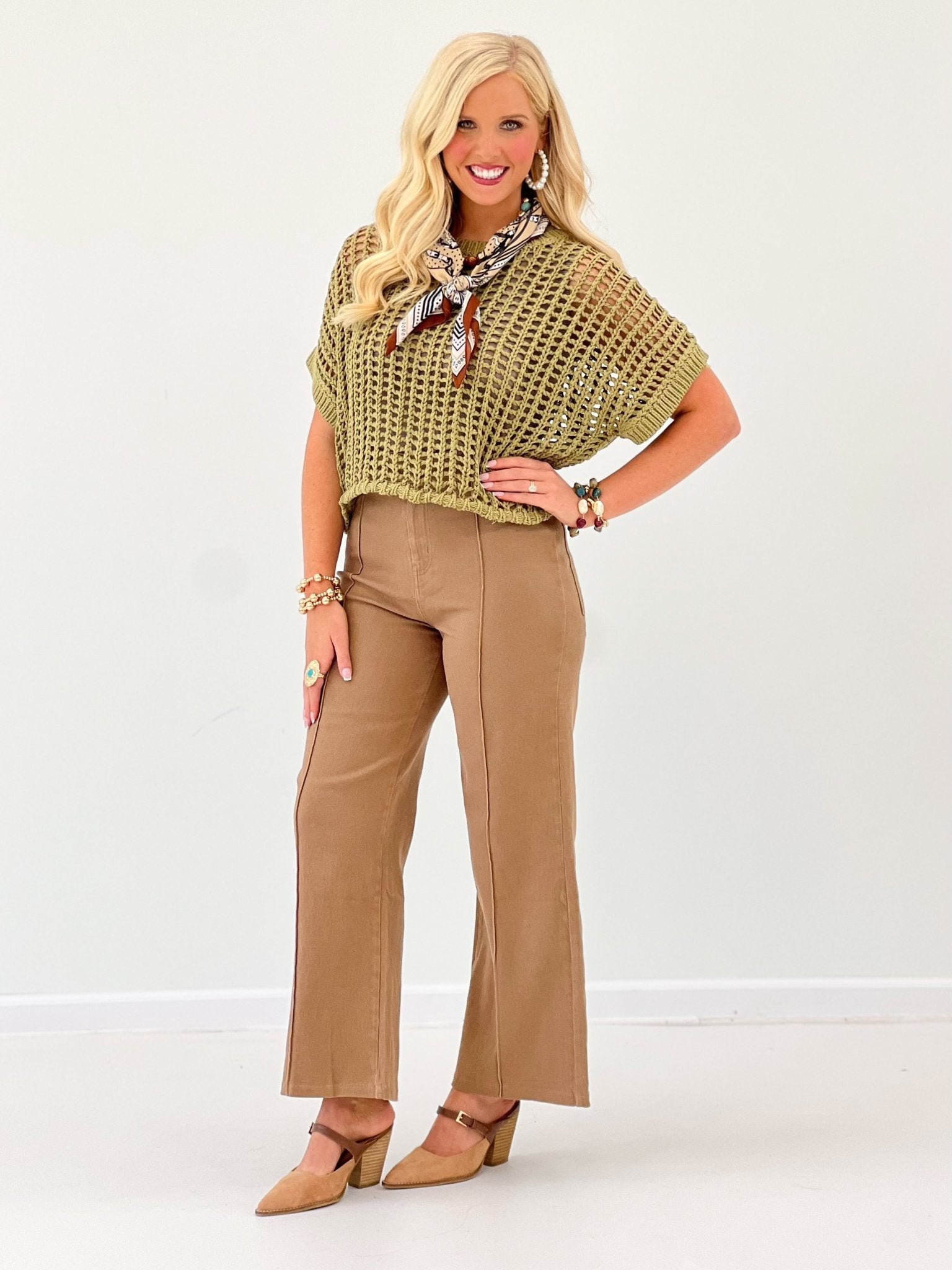 Eesome Crochet Knit Short Sleeve Top - Lavish Boutique01-TOPS