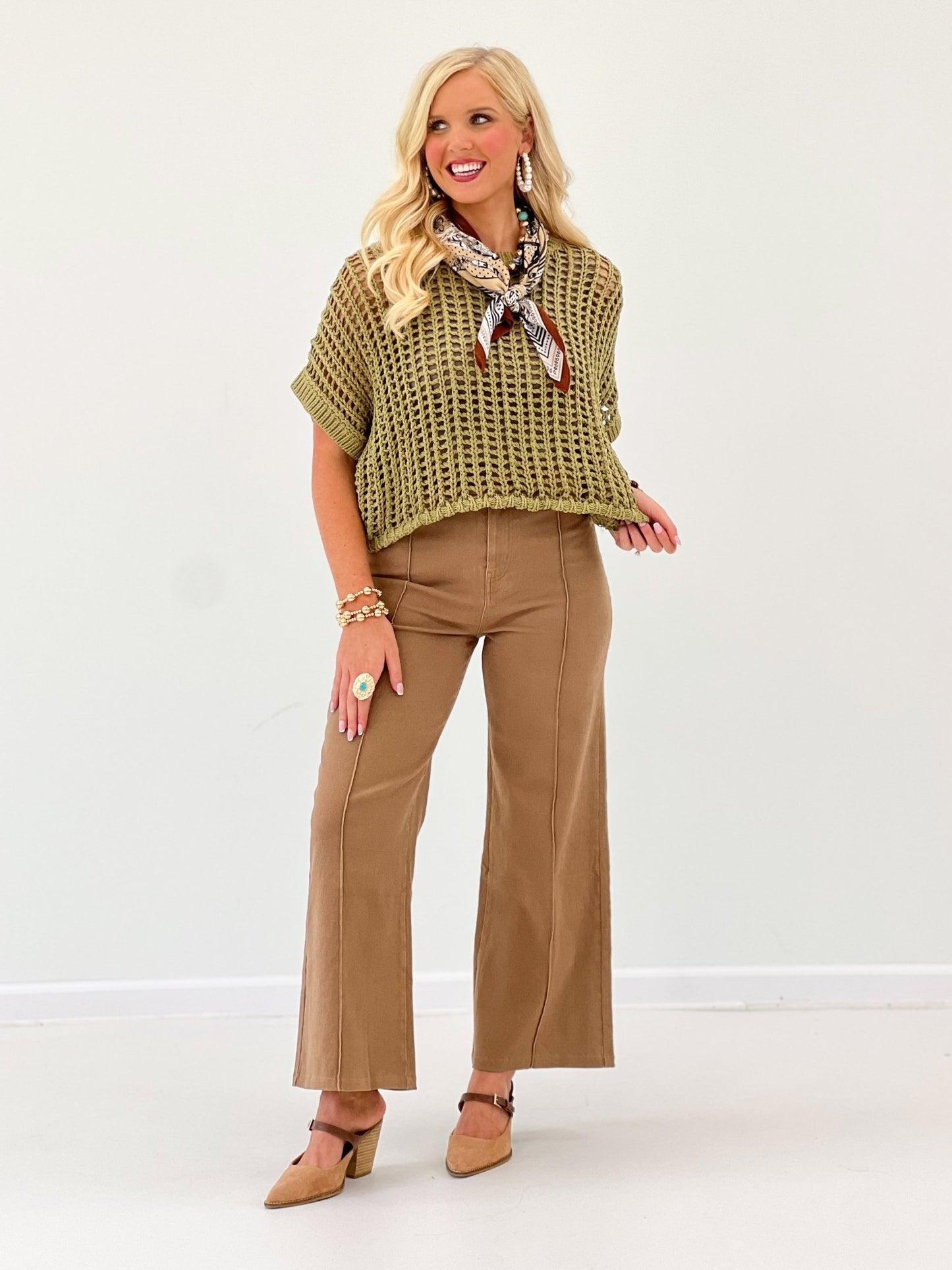Eesome Crochet Knit Short Sleeve Top - Lavish Boutique01-TOPS