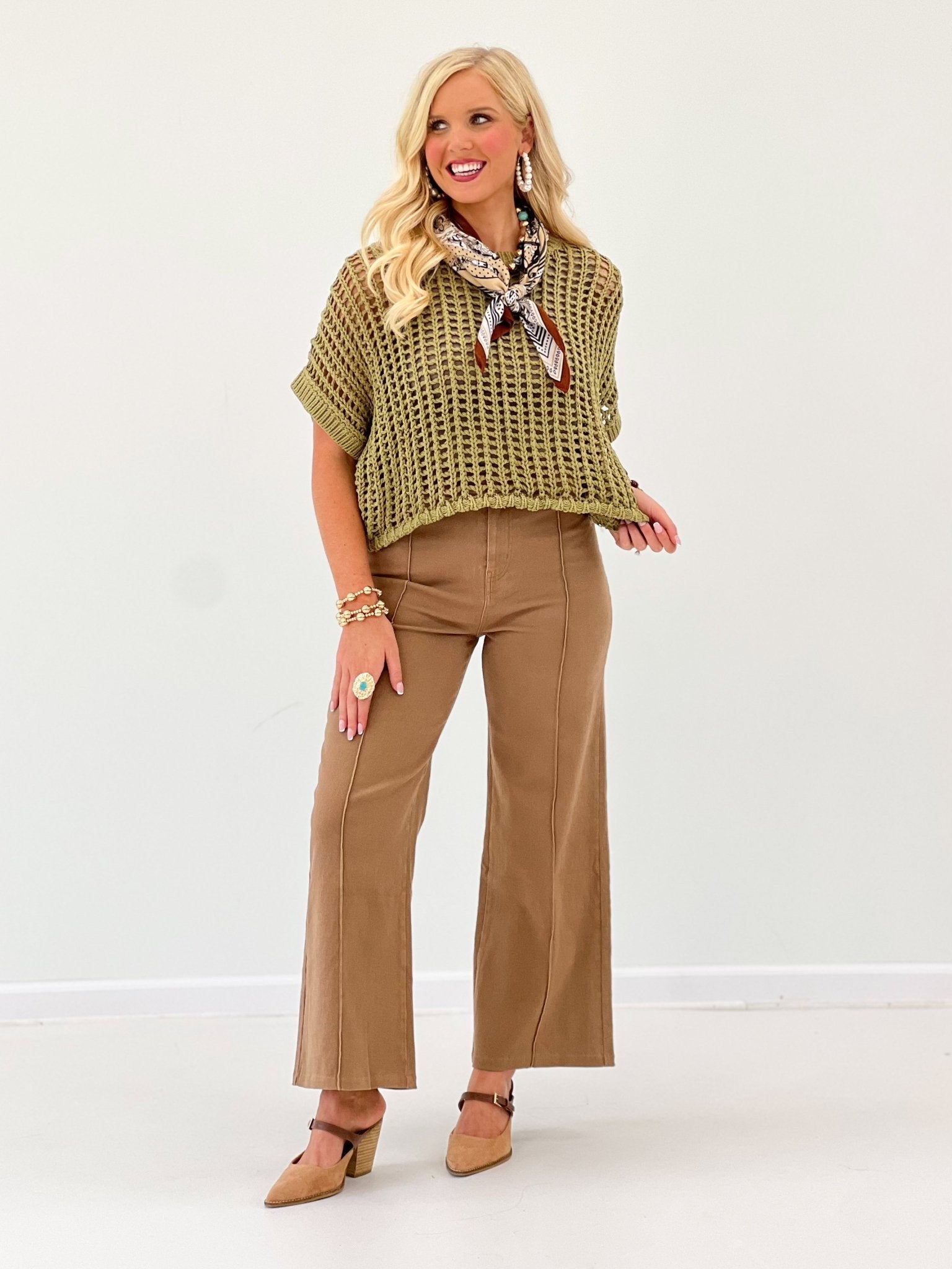 Eesome Crochet Knit Short Sleeve Top - Lavish Boutique01-TOPS