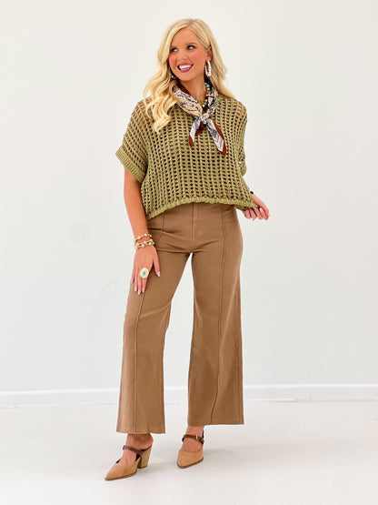 Eesome Crochet Knit Short Sleeve Top - Lavish Boutique01-TOPS