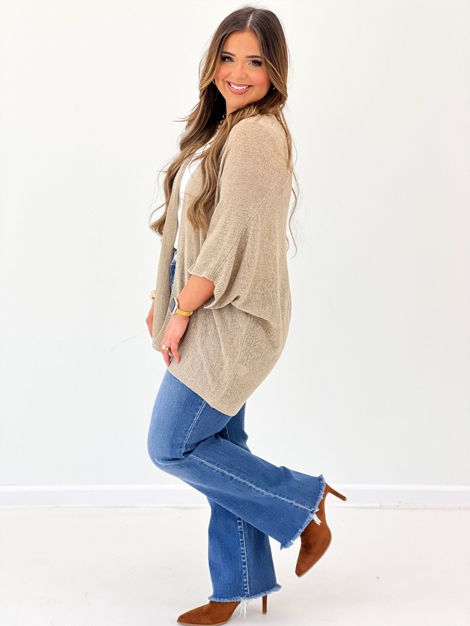 EESOME Dolman Short Sleeve Cardigan - Lavish Boutique06-OUTERWEAR
