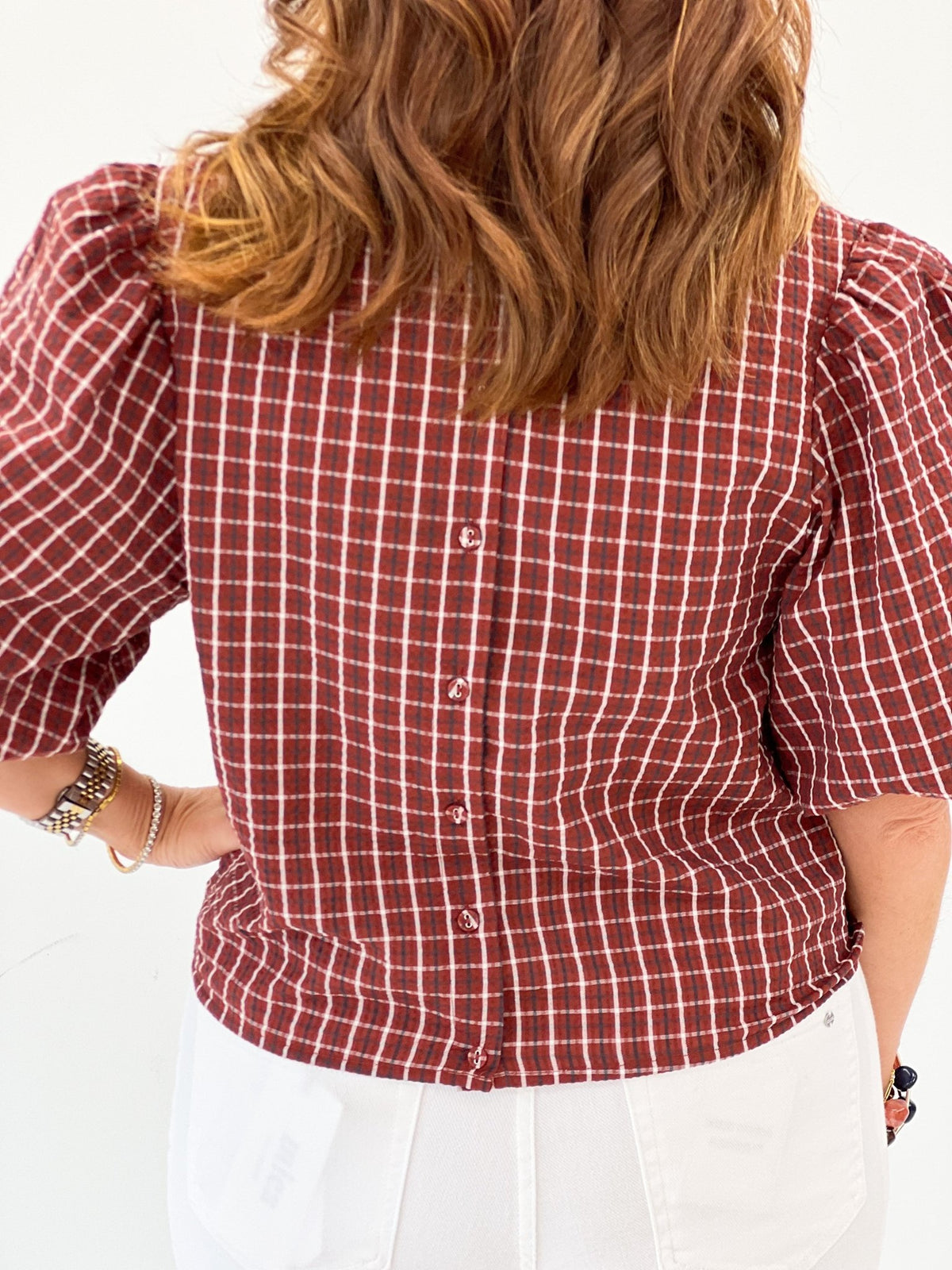 Vintage red blouse with back button detail