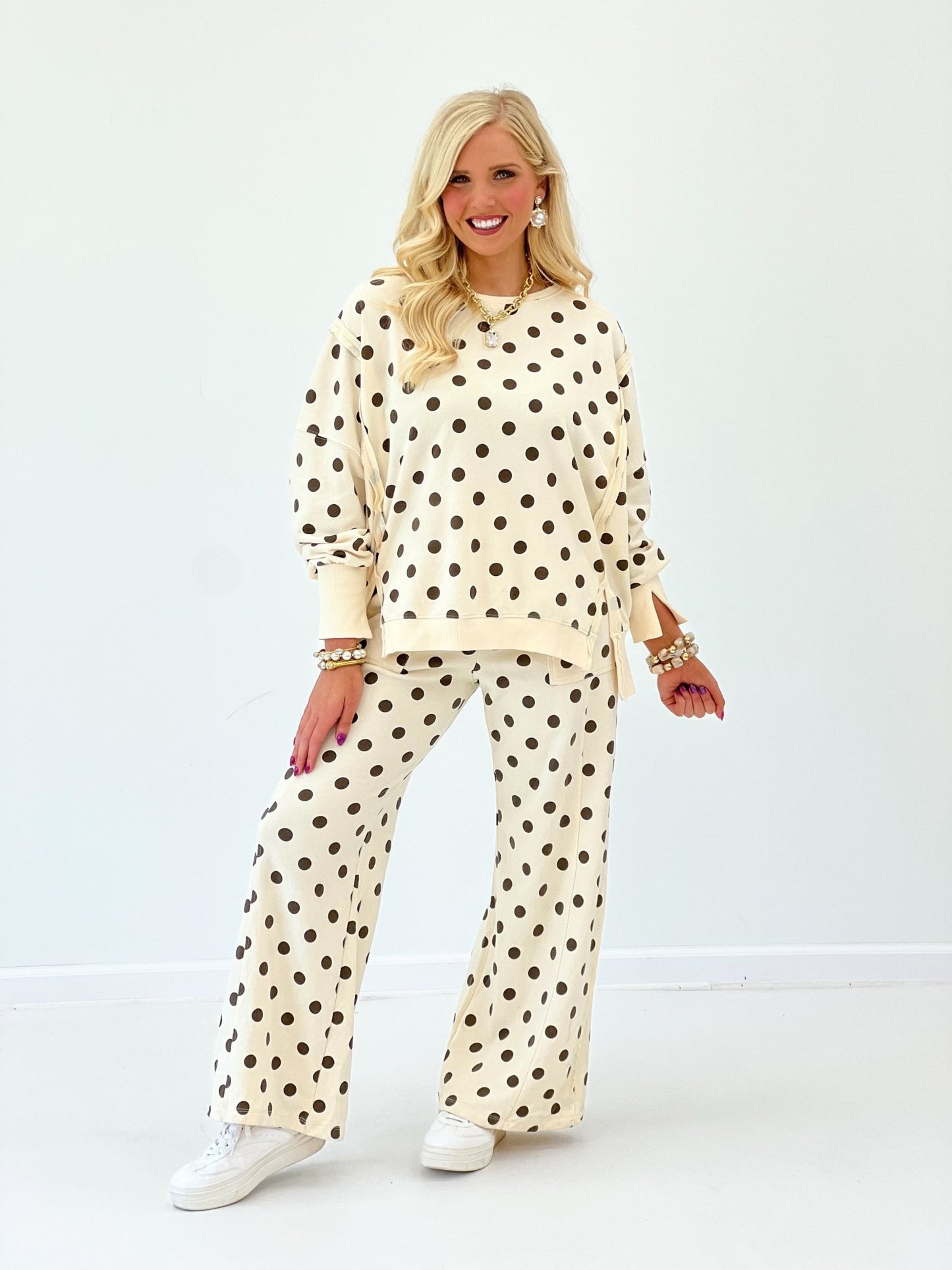 Eesome Mineral Washed Polka Dot Pant Set - Lavish Boutique05-ROMPERS/JUMPSUITS