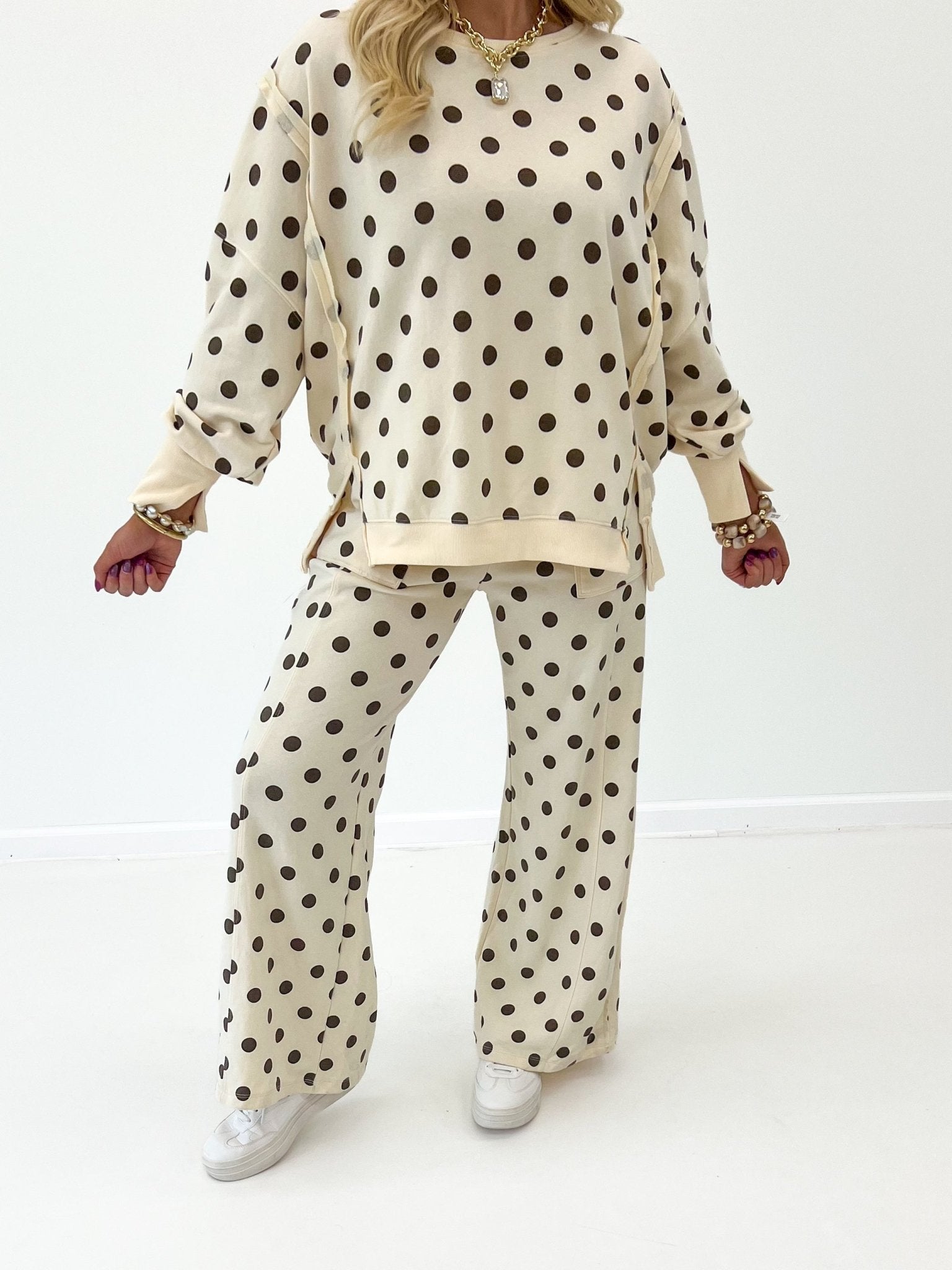Eesome Mineral Washed Polka Dot Pant Set - Lavish Boutique05-ROMPERS/JUMPSUITS