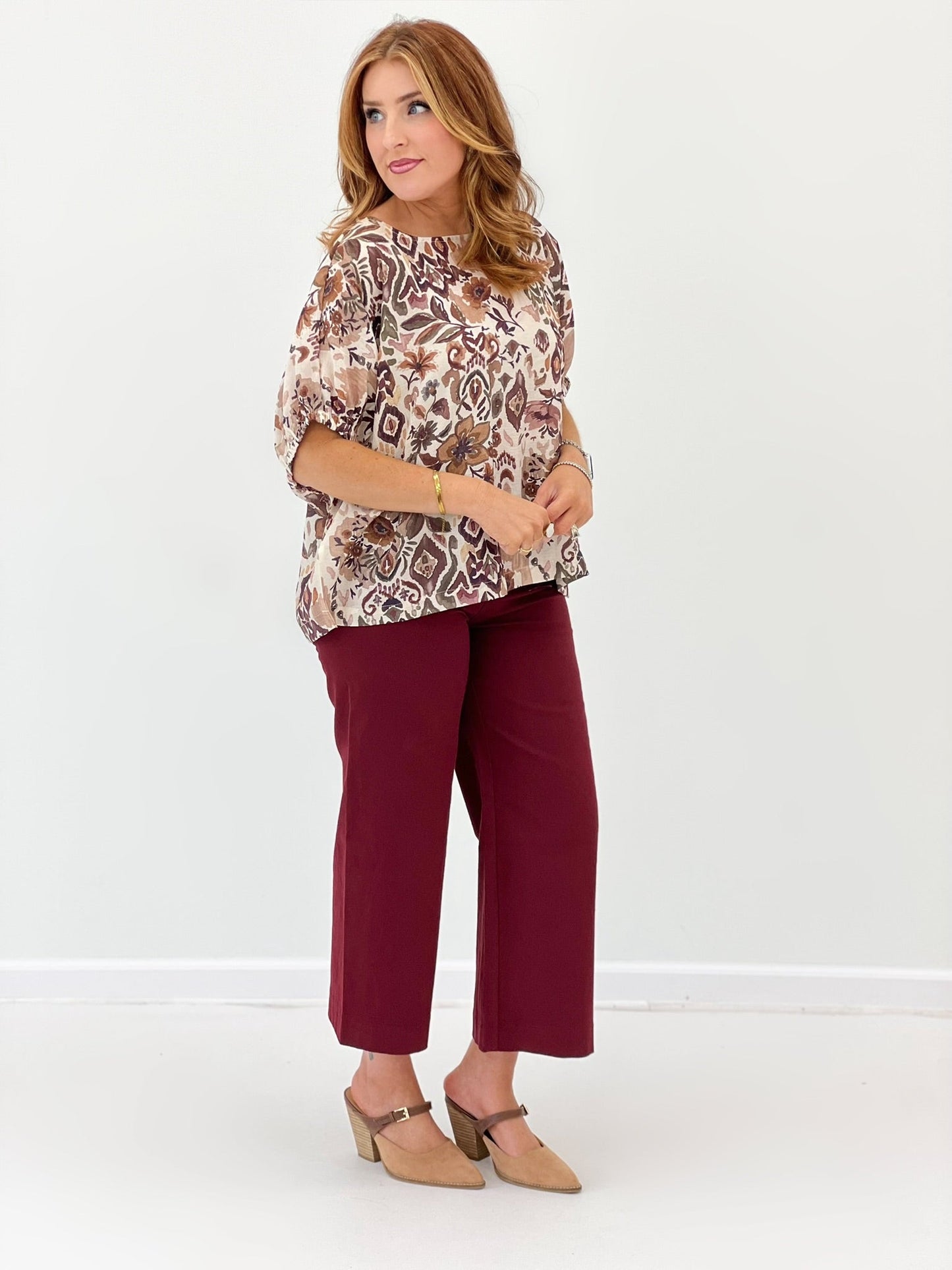 Short dolman sleeve top with a relaxed drape