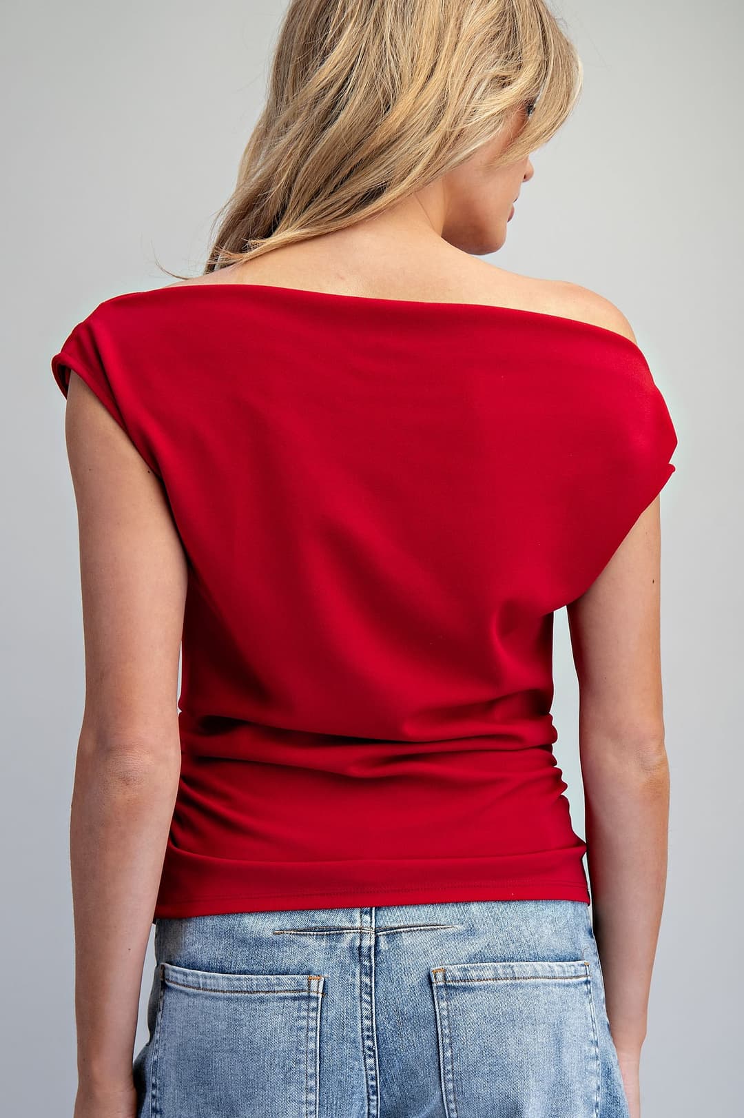 Espresso stretch top with ruched detailing