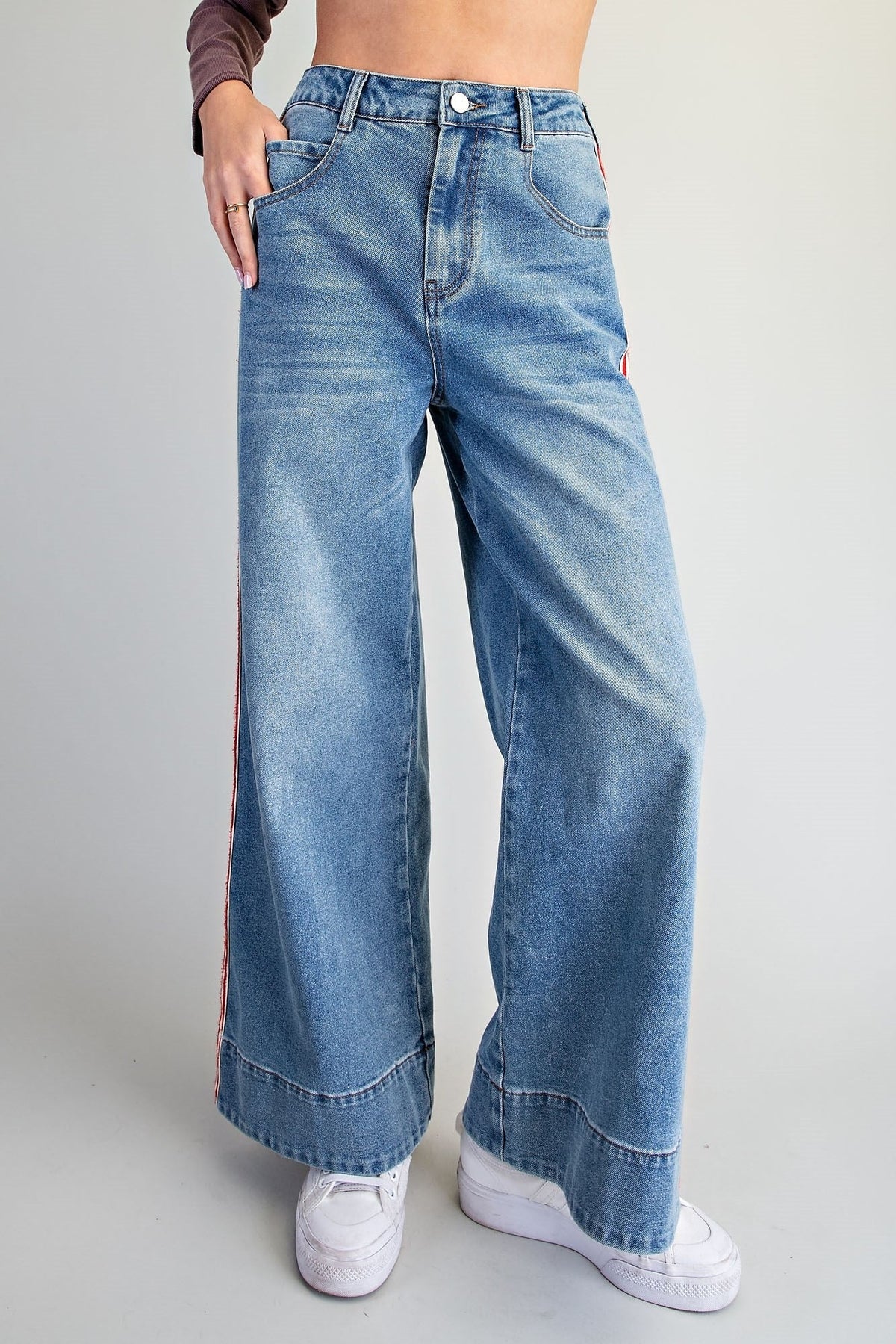 ee:some Side Stripe Wide Leg Pants - Lavish Boutique02-BOTTOMS