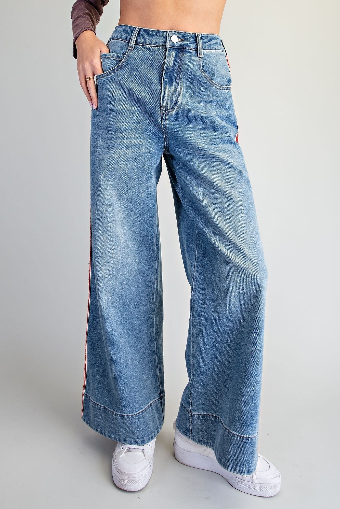 ee:some Side Stripe Wide Leg Pants - Lavish Boutique02-BOTTOMS
