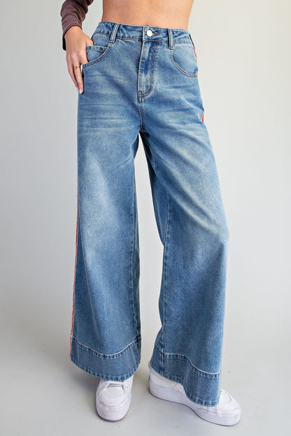 ee:some Side Stripe Wide Leg Pants - Lavish Boutique02-BOTTOMS
