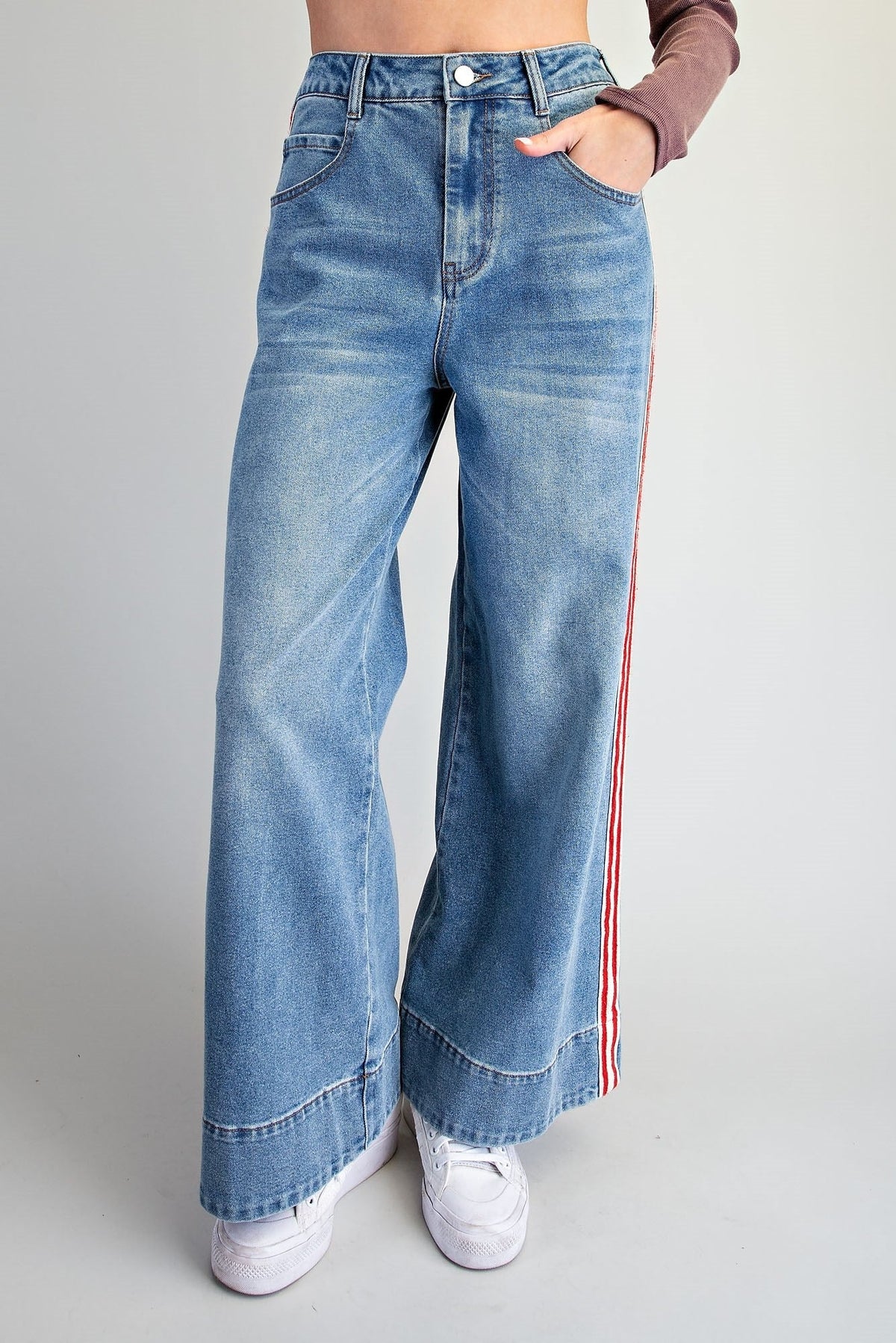 ee:some Side Stripe Wide Leg Pants - Lavish Boutique02-BOTTOMS