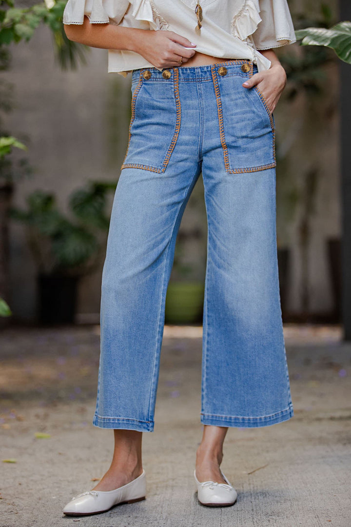 Eesome Whipstitch Pocket Cropped Pants - Lavish Boutique03-DENIM