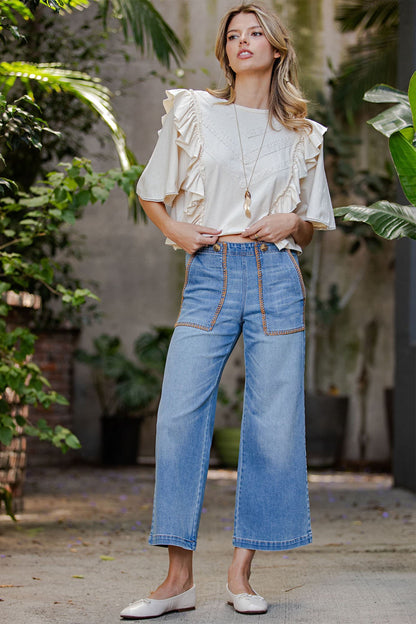 Eesome Whipstitch Pocket Cropped Pants - Lavish Boutique03-DENIM
