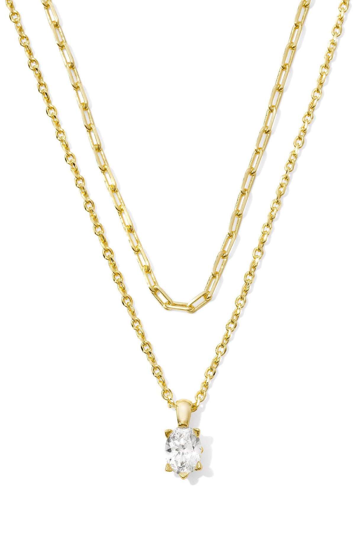 Multi-strand gold crystal necklace with white crystal flower pendant