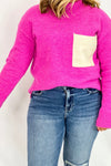 Fuchsia and Ivory Front Pocket Sweater