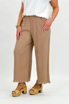 Latte Wide Leg Elastic Frayed Pants
