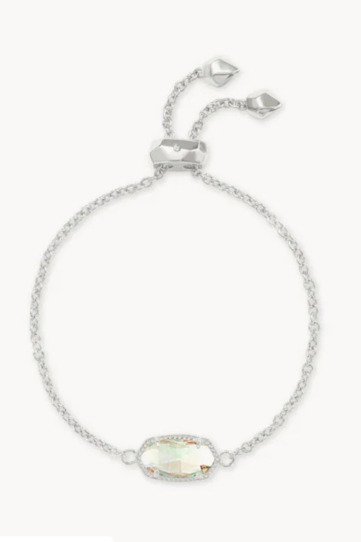 Rhodium delicate chain bracelet with a dichroic glass stone