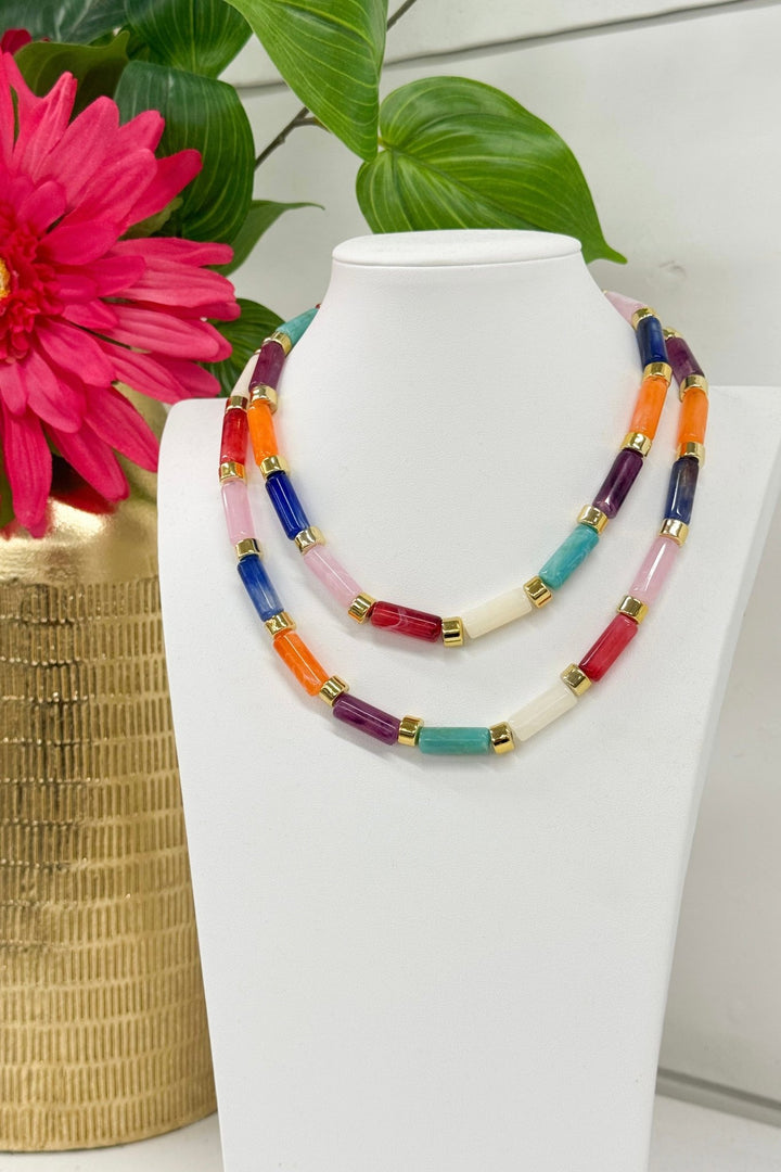 Blue beaded bar necklace