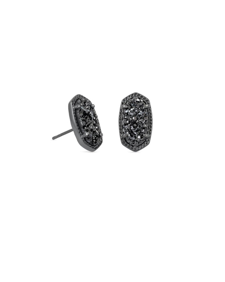 Gunmetal stud earrings with black drusy stones