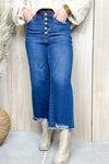 High Waisted Button Fly Destroy Hem Crop Jeans