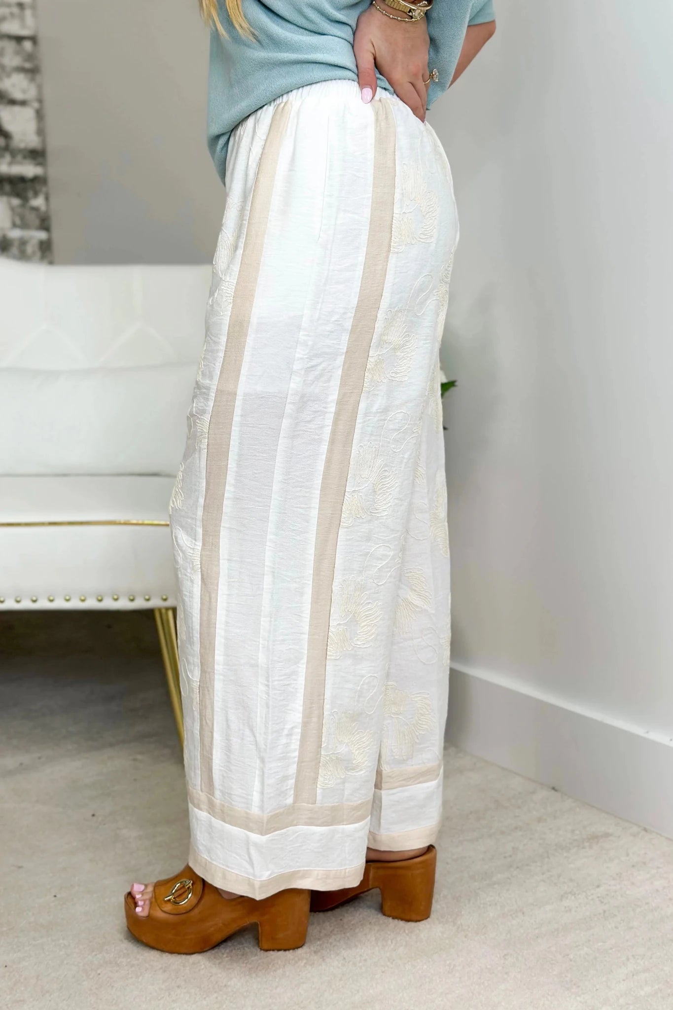 Embroidered Linen Pants - Lavish BoutiqueBottoms