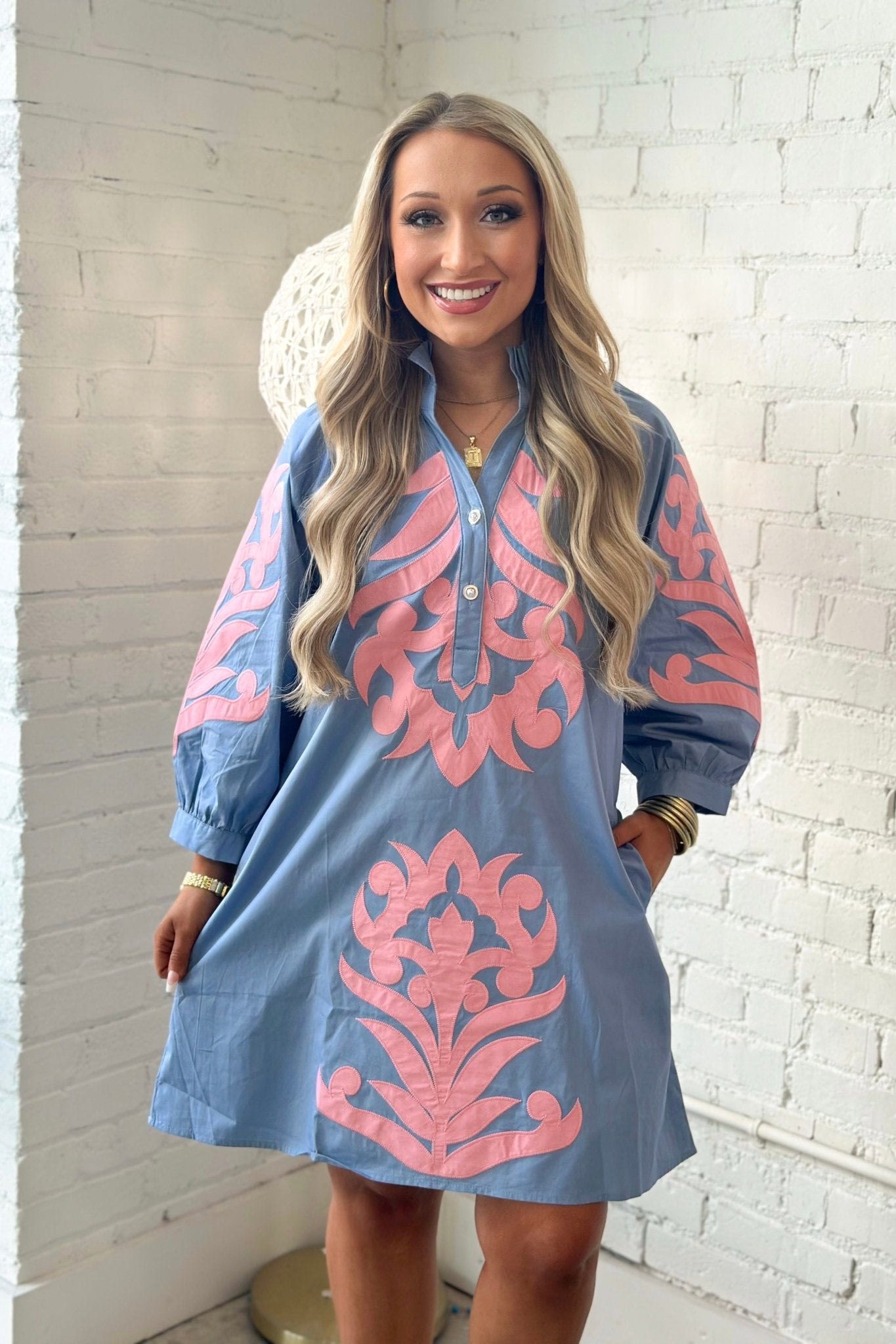 Long sleeve dress with an embroidered bodice