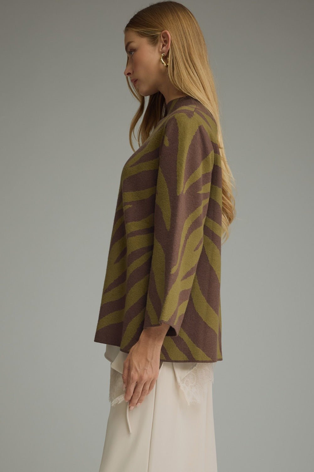 Entro Abstract Animal Print Mock Neck Sweater Top - Lavish Boutique01-TOPS