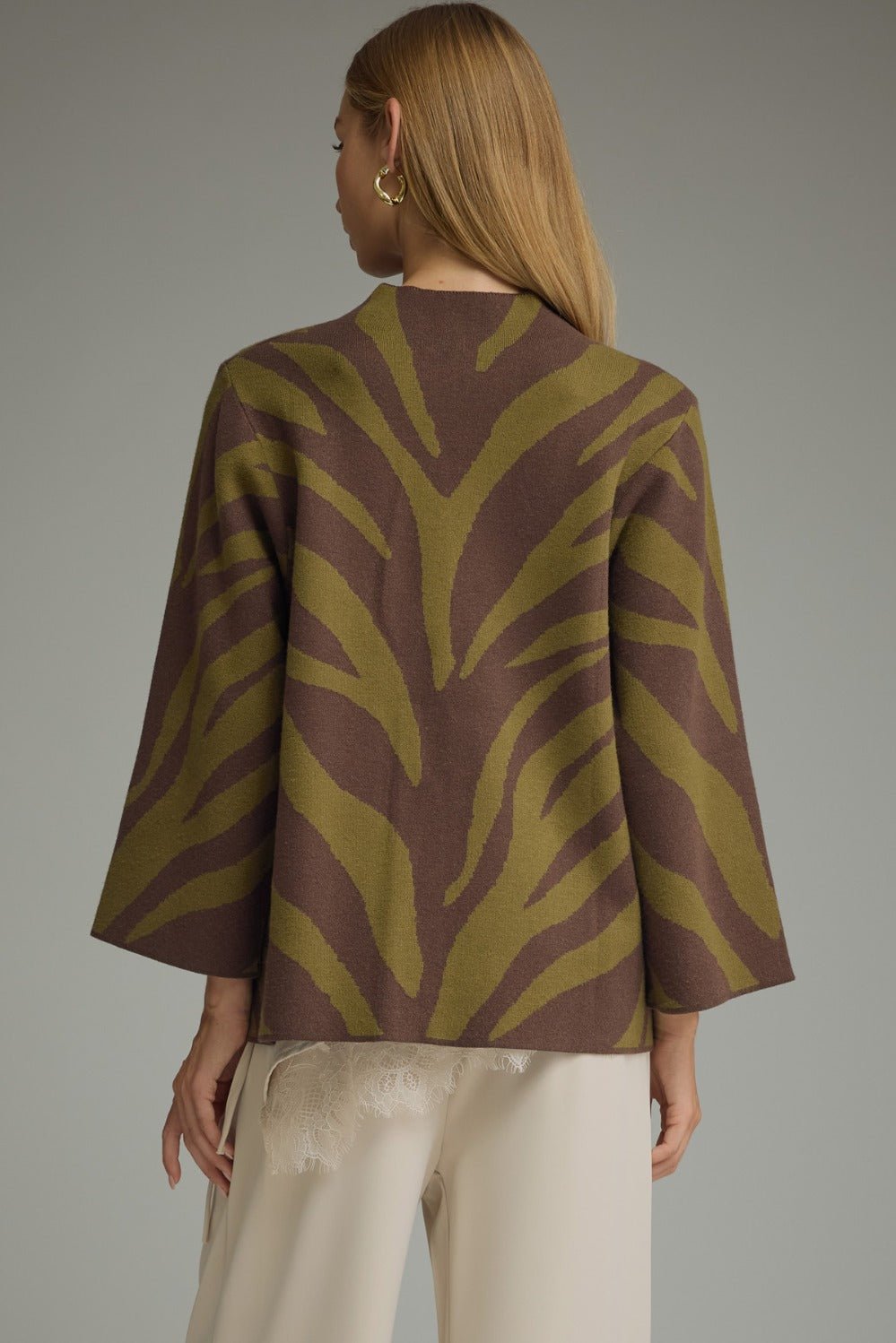 Entro Abstract Animal Print Mock Neck Sweater Top - Lavish Boutique01-TOPS